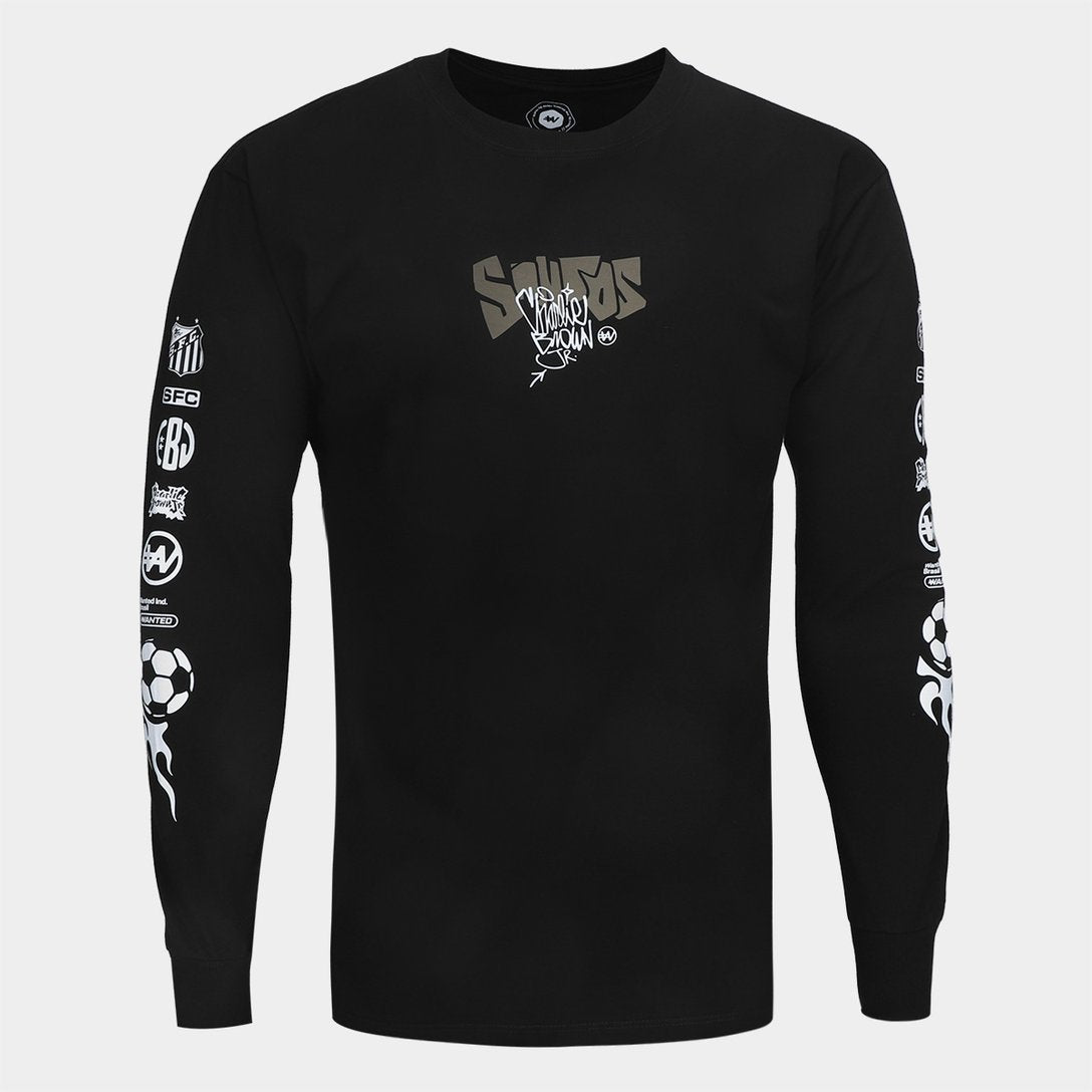 Camiseta Manga Longa Santos Fish Drip Masculina - Preto
